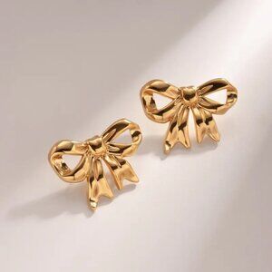 18K gold plated  bow knot stud earrings , stainless steel